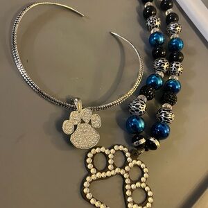 Silver and Black Paw Pendant Necklace Set